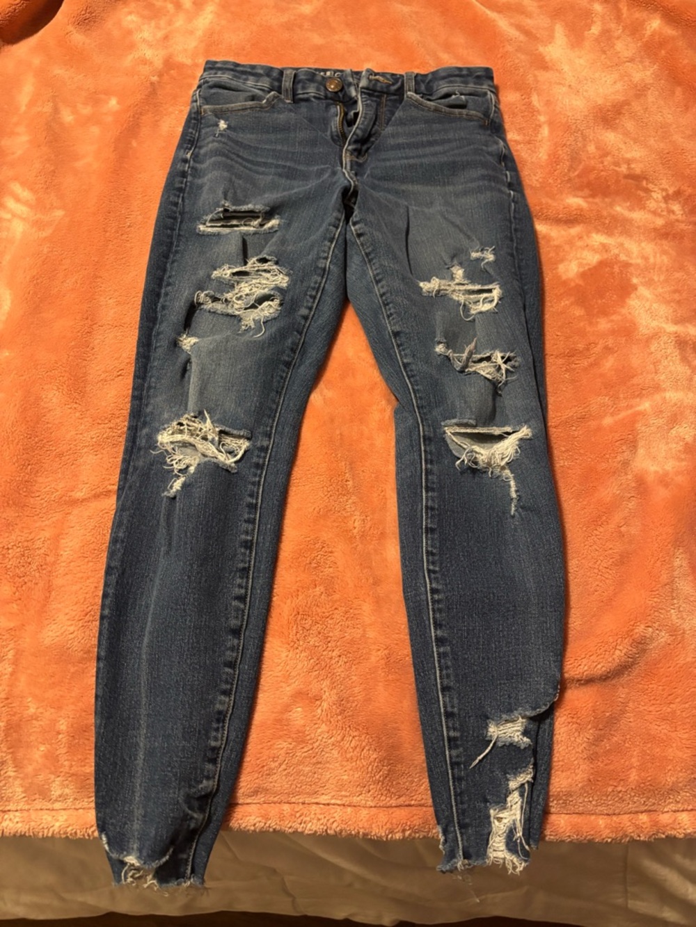 American Eagle Outfitters Distressed Dark Blue High Rise Curvy Jeggings